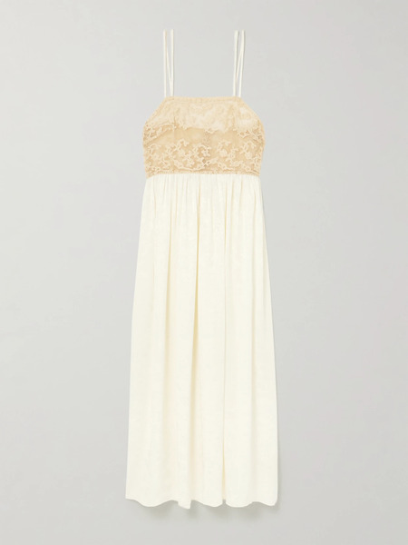  Bode Bode - Trousseau Lace And Silk-jacquard Maxi Dress - Cream 