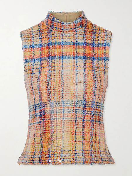  Brandon Maxwell Brandon Maxwell - Piper Checked Sequined Mesh Turtleneck Top - Orange 