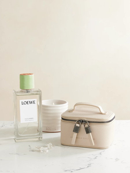  Brunello Cucinelli Brunello Cucinelli - Bead-embellished Textured-leather Cosmetics Case - Ivory 