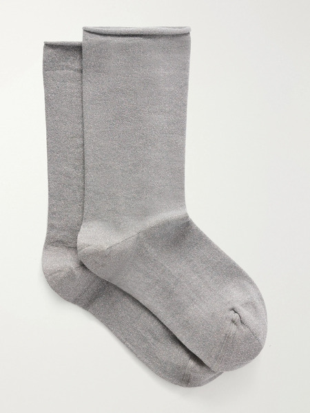  Brunello Cucinelli Brunello Cucinelli - Metallic Cashmere-blend Ankle Socks - Gray 