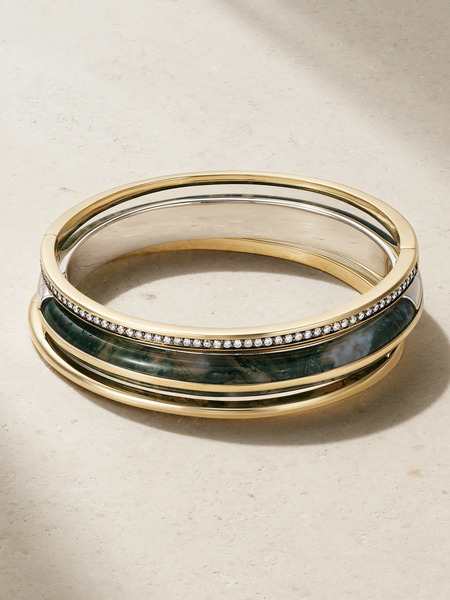  By Pariah By Pariah - Classic Stack Set Of Three 14-karat Recycled Gold, Recycled Sterling Silver, Agate And Diamond Bracelets - S 