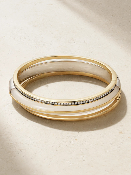  By Pariah By Pariah - Classic Stack Set Of Three 14-karat Recycled Gold, Sterling Silver, Jasper And Diamond Bracelets - S 