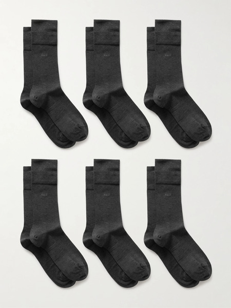  Cdlp Cdlp - Set Of Six Intarsia Cotton-blend Socks - Dark Gray 