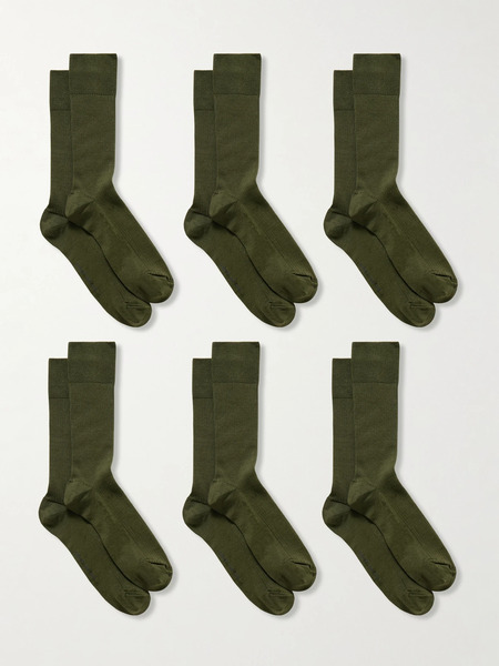  Cdlp Cdlp - Set Of Six Ribbed Cotton-blend Socks - Dark Green 