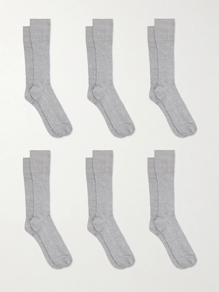  Cdlp Cdlp - Set Of Six Ribbed Cotton-blend Socks - Gray 