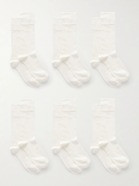  Cdlp Cdlp - Set Of Six Ribbed Cotton-blend Socks - White 