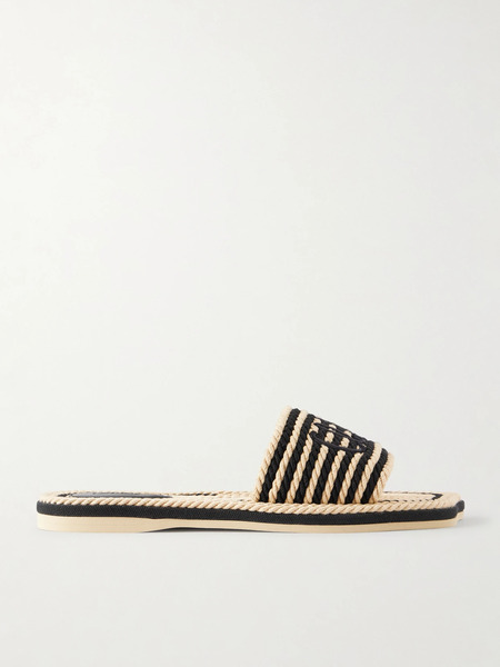  Chloé Chloé - Embroidered Striped Cord Slides - Black 