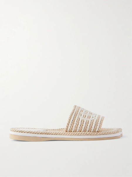  Chloé Chloé - Embroidered Striped Cord Slides - Neutral 