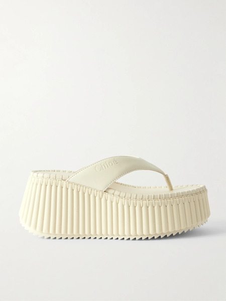 Chloé Chloé - Nama Leather Platform Flip Flops - Off-white 