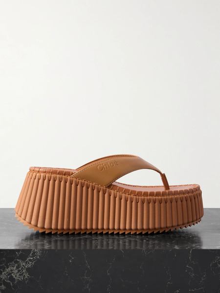 Chloé Chloé - Nama Leather Platform Flip Flops - Tan 