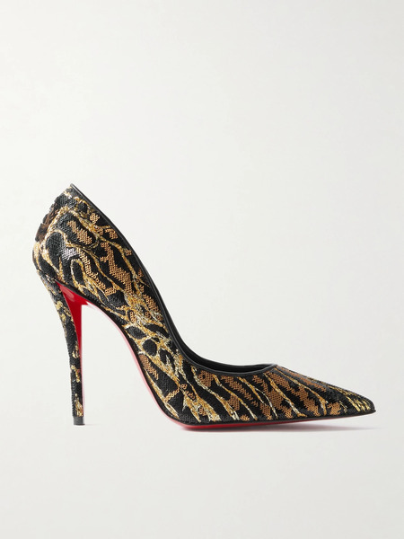  Christian Louboutin Christian Louboutin - Miss Z Ocelot 100 Lurex And Leather-trimmed Sequined Satin Pumps - Leopard Print 