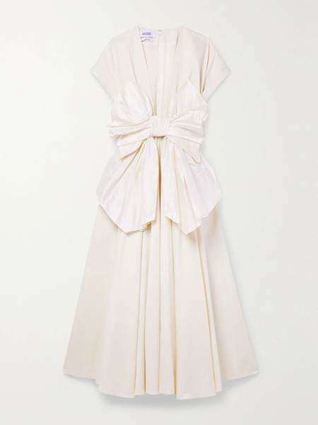  Christopher John Rogers Christopher John Rogers - Bow-detailed Dupioni-trimmed Cotton And Silk-blend Twill Midi Dress - White 