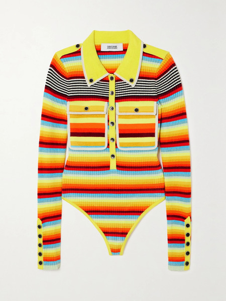  Christopher John Rogers Christopher John Rogers - Striped Ribbed-knit Bodysuit - Multi 