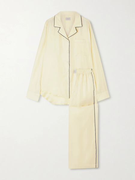  Comme Si Comme Si - Piped Silk-twill Pajama Set - Pastel Yellow 