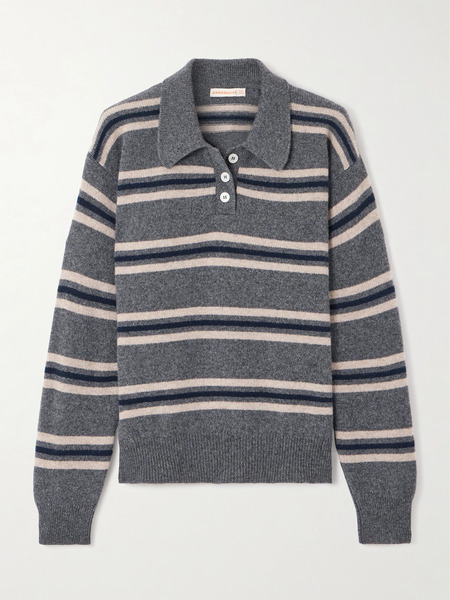  Daughter &daughter - Edith Striped Wool Polo Sweater - Gray 