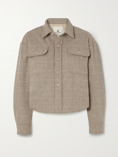  Denimist Denimist - Cropped Checked Herringbone Wool-blend Jacket - Tan 