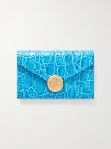  Dries Van Noten Dries Van Noten - Textured Metallic Croc-effect Leather Wallet - Turquoise 