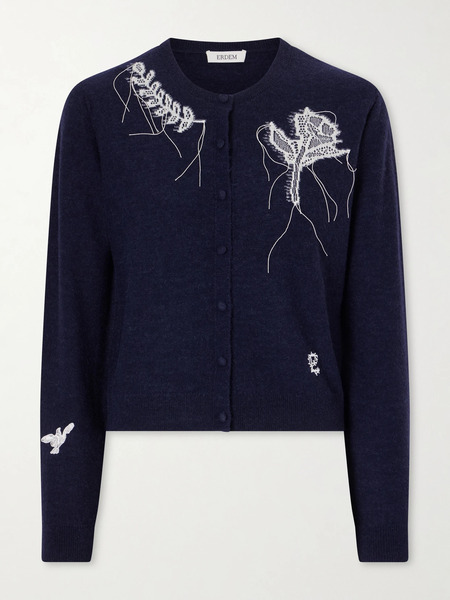  Erdem Erdem - Embroidered Wool-blend Cardigan - Navy 