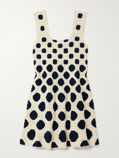  Escvdo Escvdo - Azucena Polka-dot Crocheted Cotton Mini Dress - Navy 