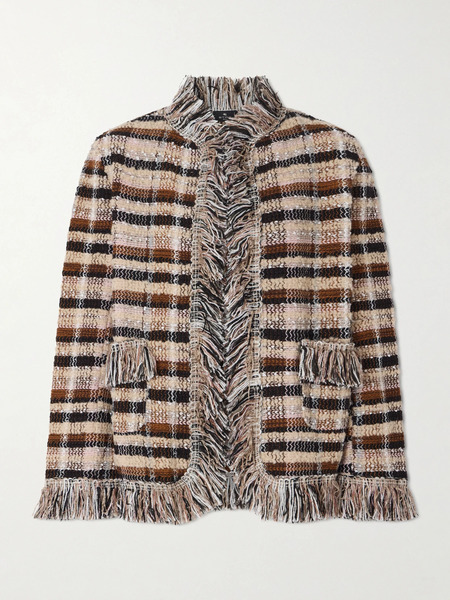  Etro Etro - Fringed Checked Tweed Jacket - Brown 