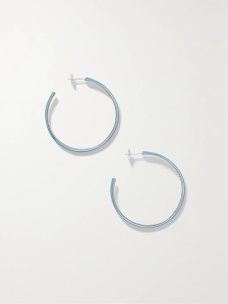  Fry Powers Fry Powers - Large Silver And Enamel Hoop Earrings - Light Blue 