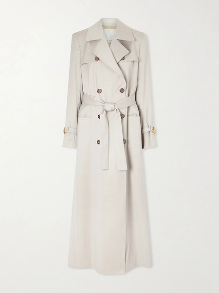  Giuliva Heritage Giuliva Heritage - Camilla Double-breasted Belted Herringbone Wool And Silk-blend Trench Coat - Off-white 