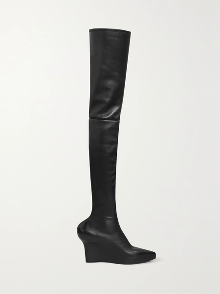  Givenchy Givenchy - Leather Over-the-knee Wedge Boots - Black 