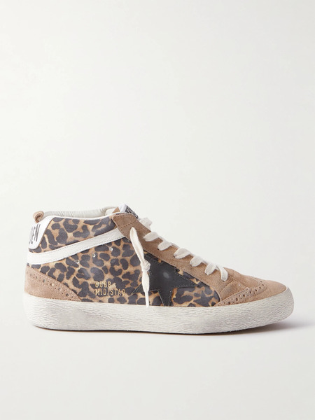  Golden Goose Golden Goose - Mid Star Embellished Distressed Leopard-print Calf Hair, Leather And Suede Sneakers - Leopard Print 