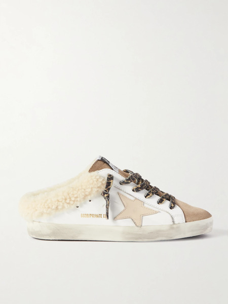  Golden Goose Golden Goose - Superstar Sabot Shearling-lined Distressed Leather And Suede Slip-on Sneakers - White 