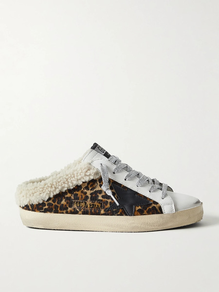  Golden Goose Golden Goose - Superstar Sabot Shearling-lined Distressed Leopard-print Calf Hair And Leather Slip-on Sneakers - Leopard Print 