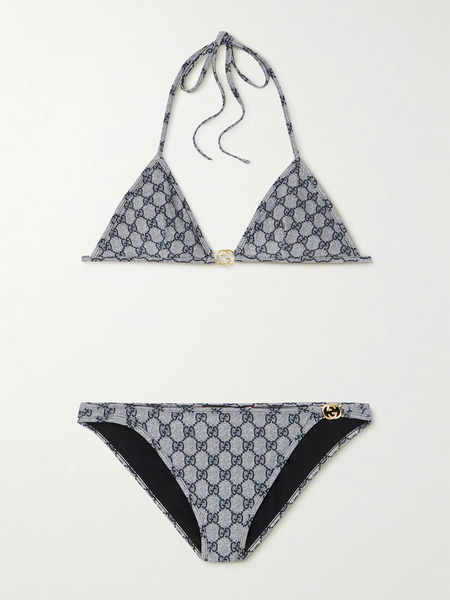  Gucci Gucci - Embellished Printed Triangle Bikini - Blue 