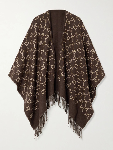  Gucci Gucci - Fringed Wool-jacquard Wrap - Brown 