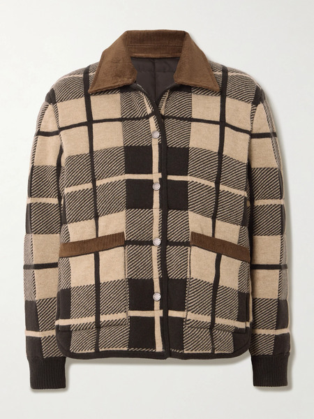  Guest In Residence Guest In Residence - Reversible Corduroy-trimmed Quilted Shell And Checked Wool And Cashmere-blend Jacket - Chocolate 