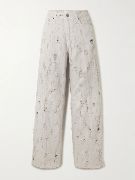  Haikure Haikure - Bethany Destroy Distressed Mid-rise Wide-leg Jeans - Gray 