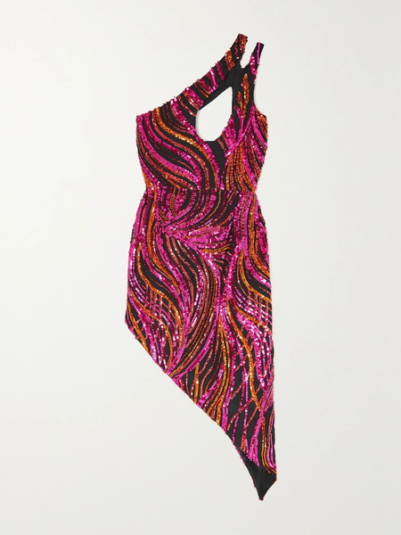  Halpern Halpern - One-shoulder Cutout Sequined Tulle Mini Dress - Pink 