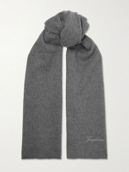  Jacquemus Jacquemus - Frayed Embroidered Wool And Cashmere-blend Scarf - Gray 