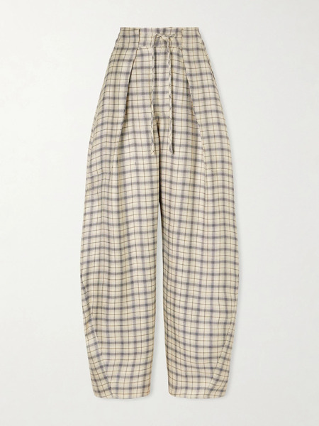  Kallmeyer Kallmeyer - Clemence Pleated Checked Linen-blend Pants - Gray 