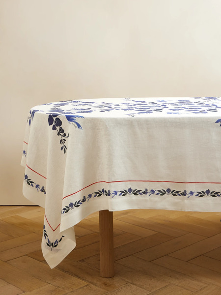  La Doublej La Doublej - Large Printed Linen Tablecloth - White 
