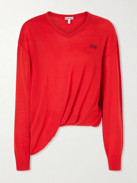  Loewe Loewe - Asymmetric Draped Embroidered Wool-blend Sweater - X Small 