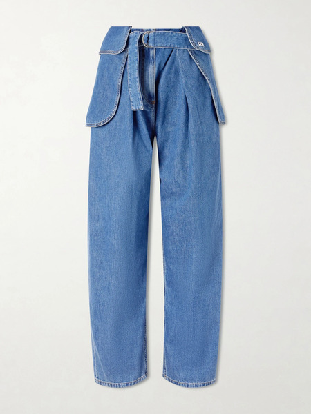  Loewe Loewe - Belted Pleated Wide-leg Jeans - Mid Denim 
