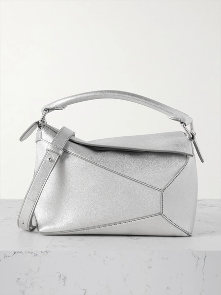  Loewe Loewe - Puzzle Edge Mini Metallic Textured-leather Shoulder Bag - Silver 