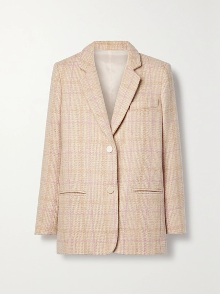  Loveshackfancy Loveshackfancy - Denzel Checked Houndstooth Wool Blazer - Pastel Pink 