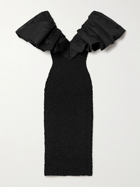  Mara Hoffman Mara Hoffman - Zia Off-the-shoulder Ruffled Poplin-trimmed Popcorn Organic Cotton Midi Dress - Black 