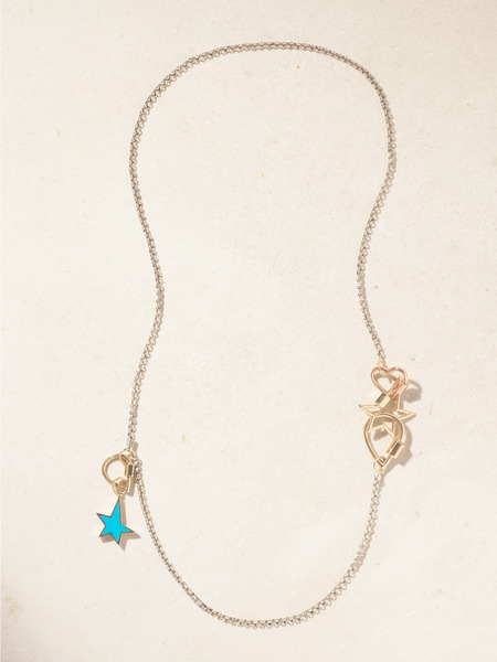  Marla Aaron Marla Aaron - Baby Heartlock + Starlock + Baby Droplock + 3 Loop Rolo Chain Sterling Silver, 14-karat Yellow And Rose Gold And Enamel Necklace - One Size 
