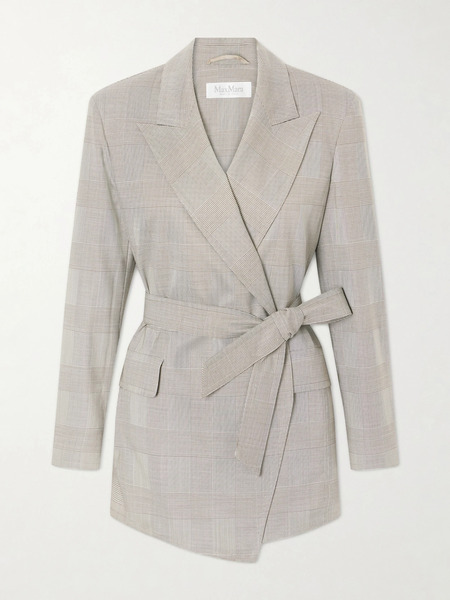  Max Mara Max Mara - Belted Checked Wool Blazer - Light Gray 
