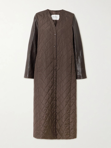  Max Mara Max Mara - Berta Leather-trimmed Quilted Shell Coat - Brown 