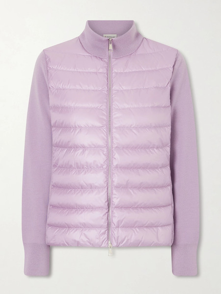  Moncler Moncler - Appliquéd Wool And Quilted Shell Down Cardigan - Lilac 