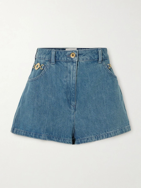  Patou Patou - Embellished Denim Shorts - Blue 