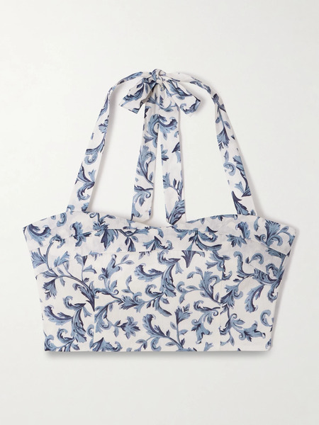  Posse Posse - Rue Cropped Pleated Printed Linen And Silk-blend Halterneck Top - Blue 