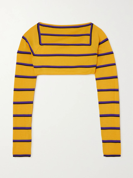  Pucci Pucci - Cropped Open-back Silk-trimmed Striped Wool Sweater - Yellow 